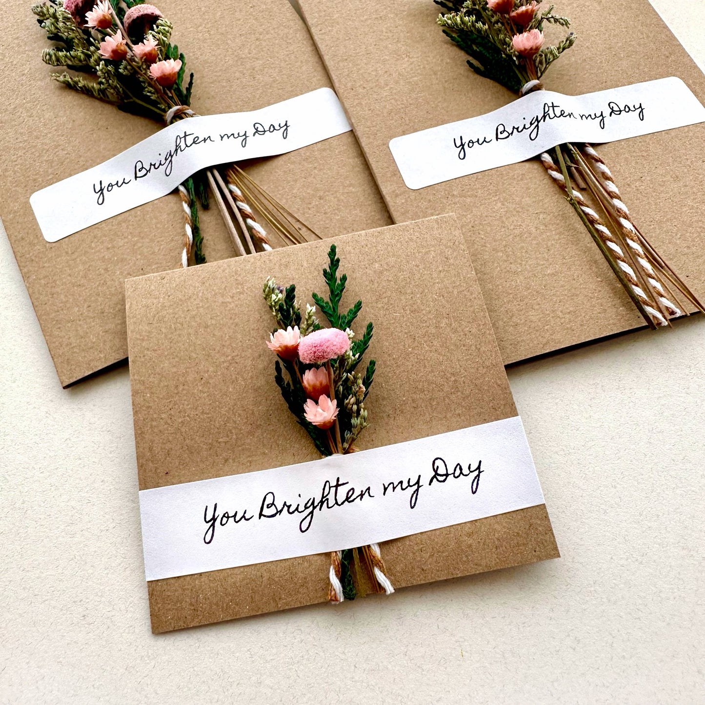 You Brighten My Day Pink Mini Dried Floral Bouquet Card