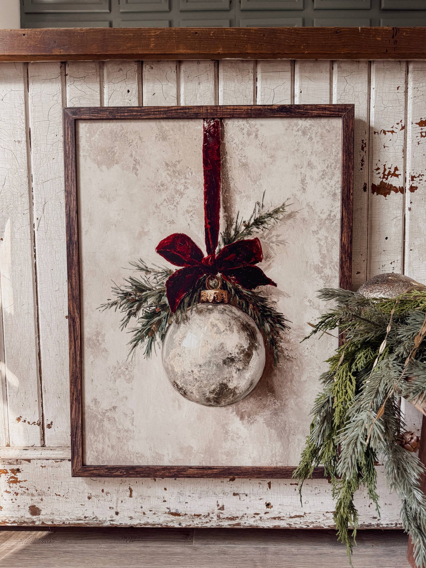 Vintage Ornament with Velvet Ribbon Wood Sign