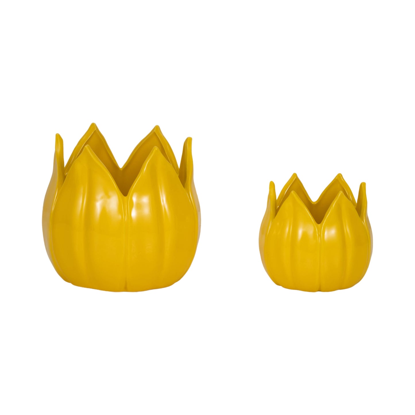 5/8 in. Yellow Petal Stoneware Planters (Set of 2)