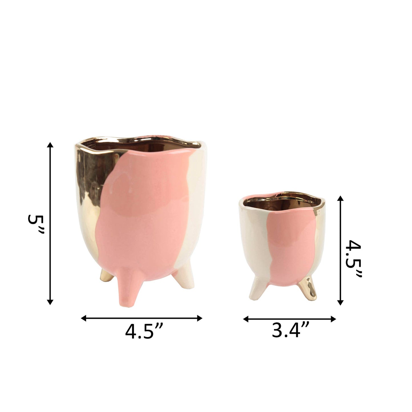 Set Of 2 4"And 3" 3-Tone Footed Ceramic
