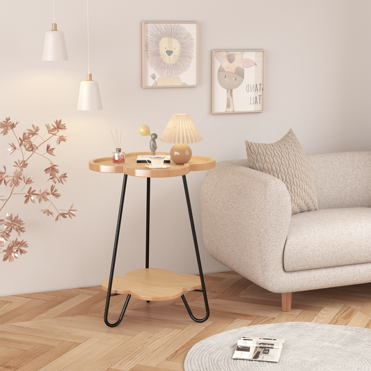 Petal-Shaped Accent Side Table with Acacia Wood Top