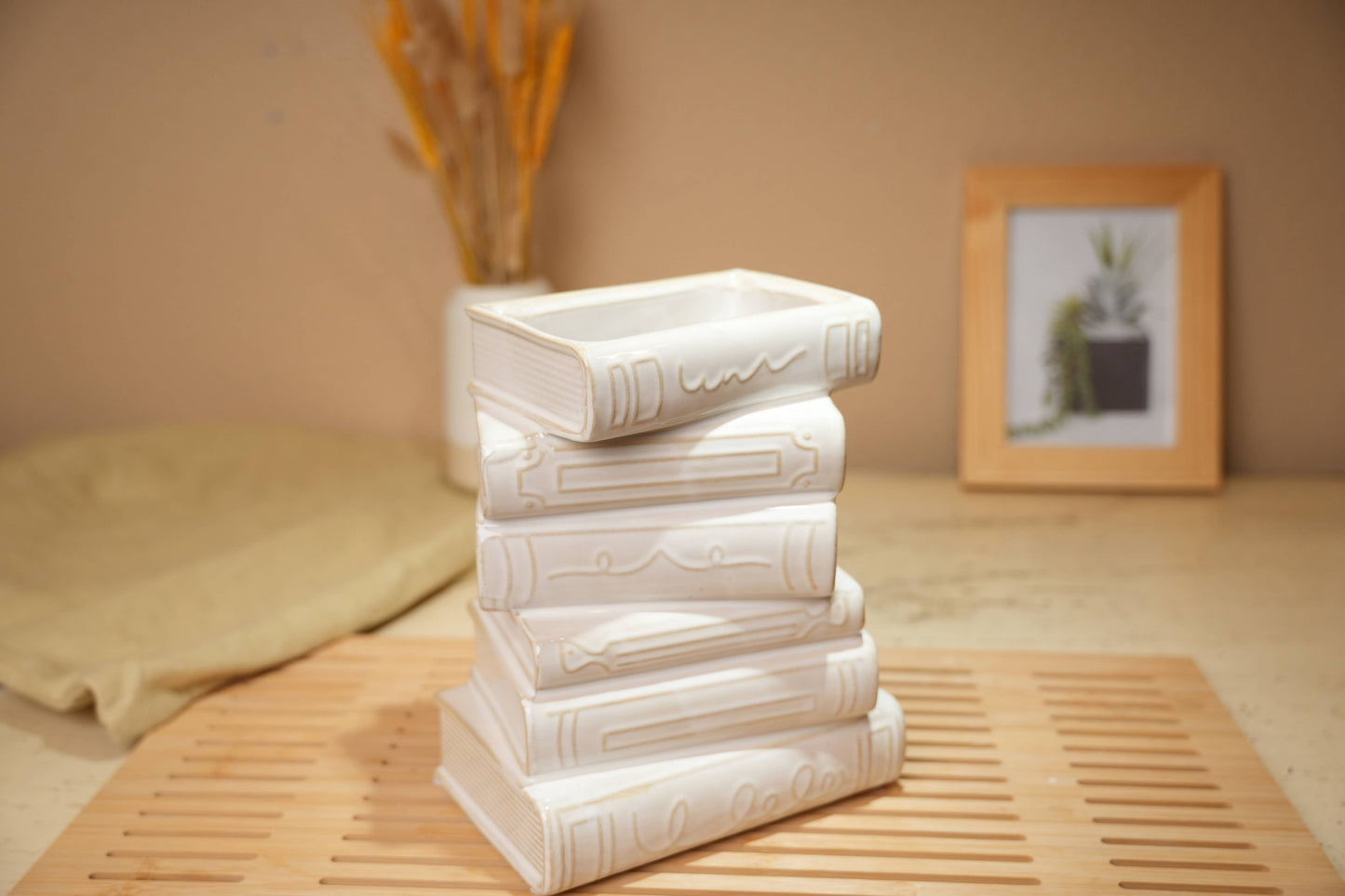 Stacked Books Ceramic Vase