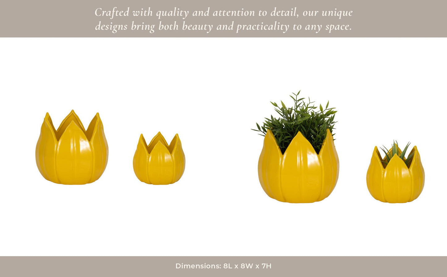 5/8 in. Yellow Petal Stoneware Planters (Set of 2)
