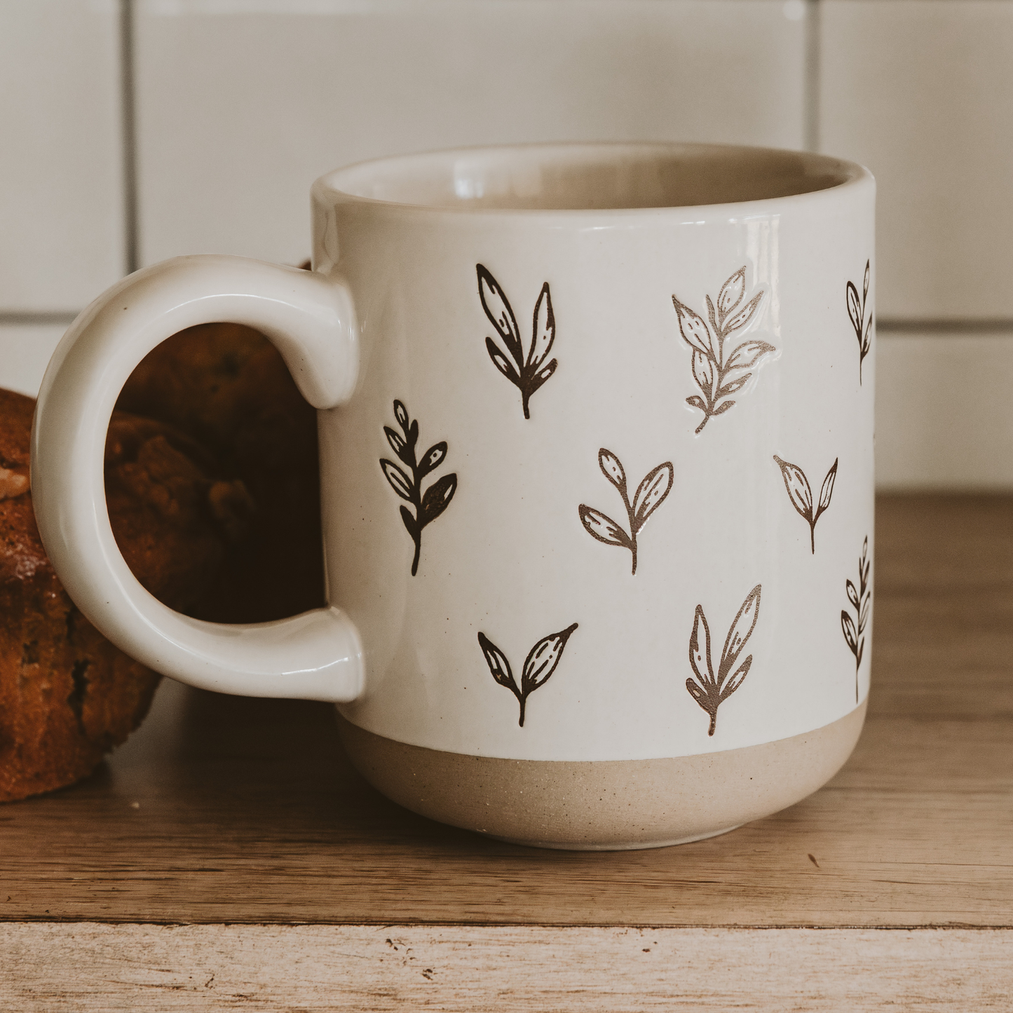 *NEW* Brown Leaves Stoneware Coffee Mug - Fall Decor & Gifts