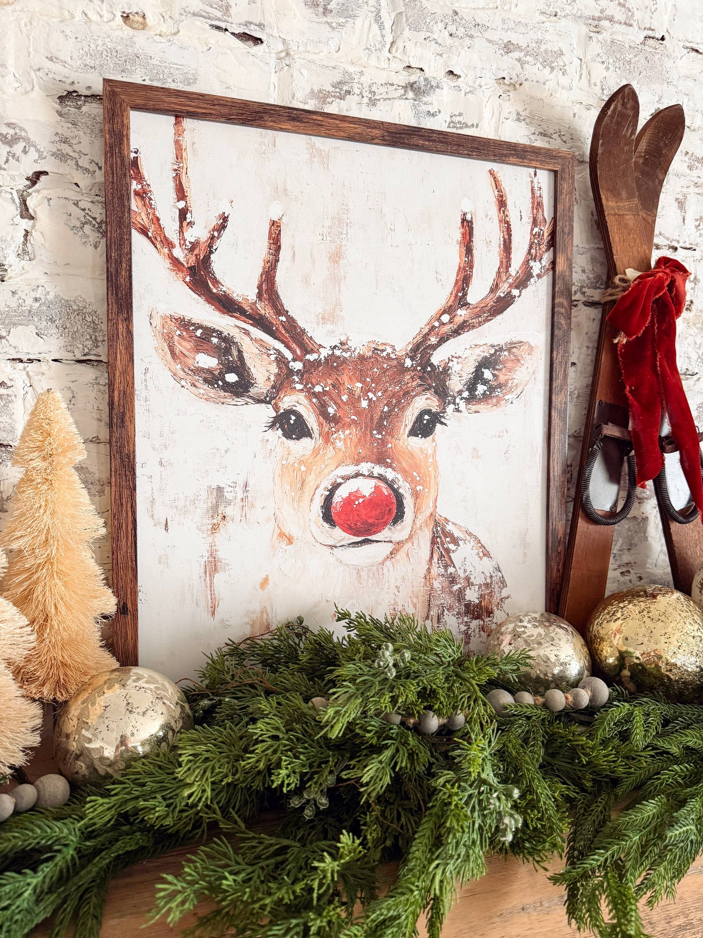 Rudolph Face Vintage Wood Sign
