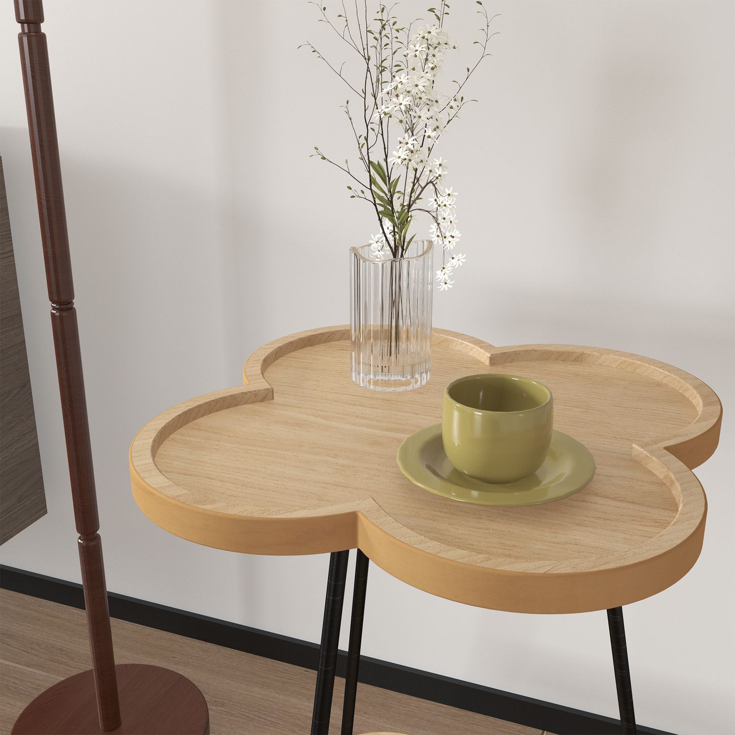 Petal-Shaped Accent Side Table with Acacia Wood Top