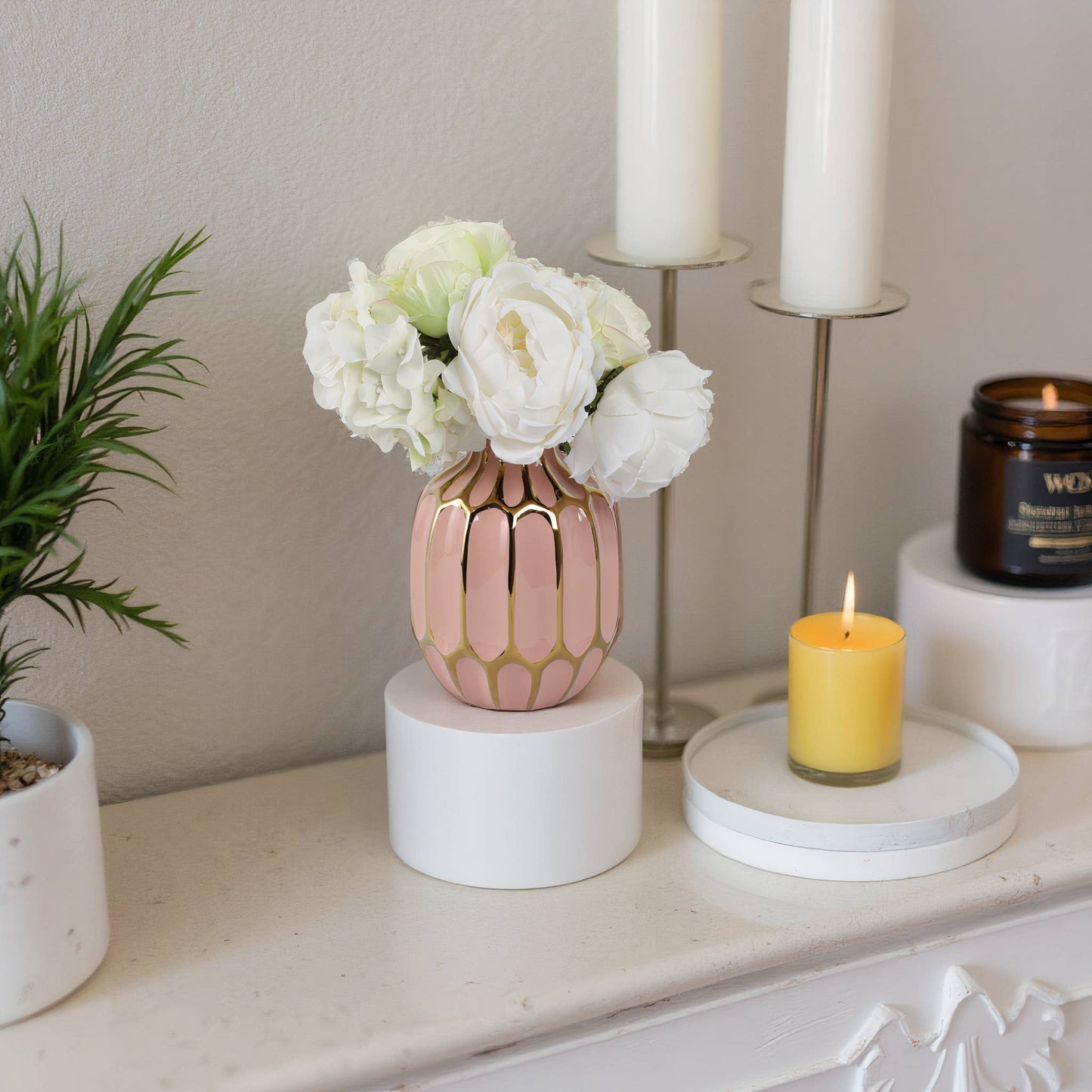 Pink 8 in. Ceramic Novelty Striped Blush Vase
