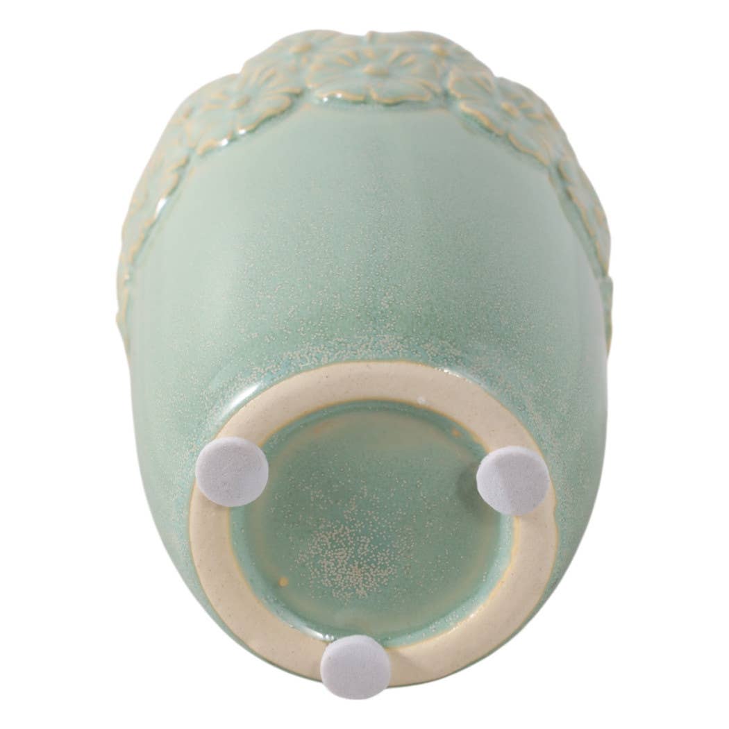 Pencil Cup - Green Ceramic Scalloped Flower Border, 4 in.