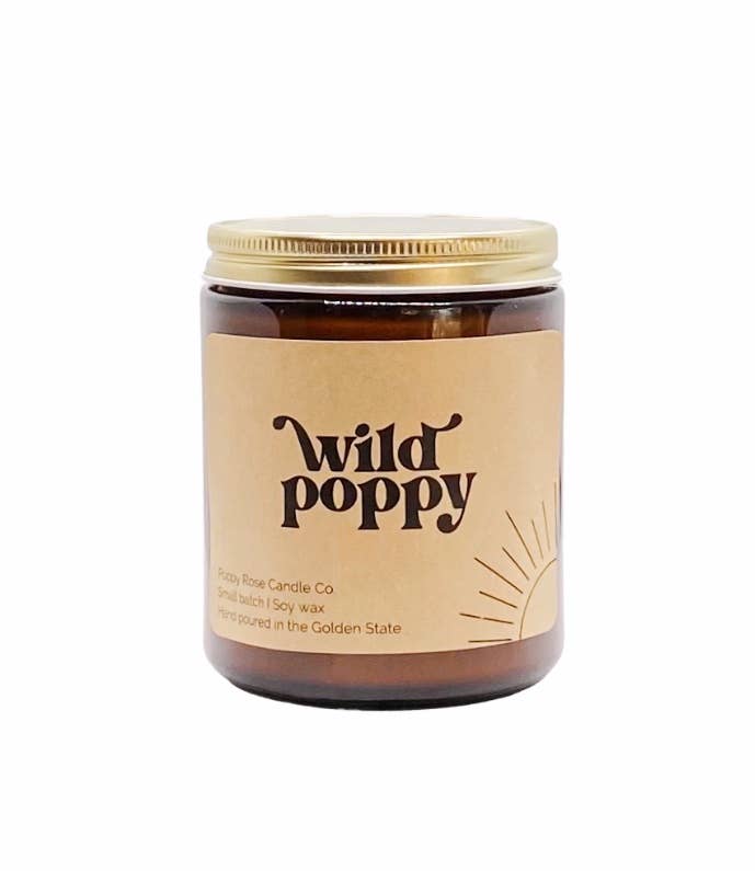 Wild Poppy 8 oz coconut wax amber jar candle