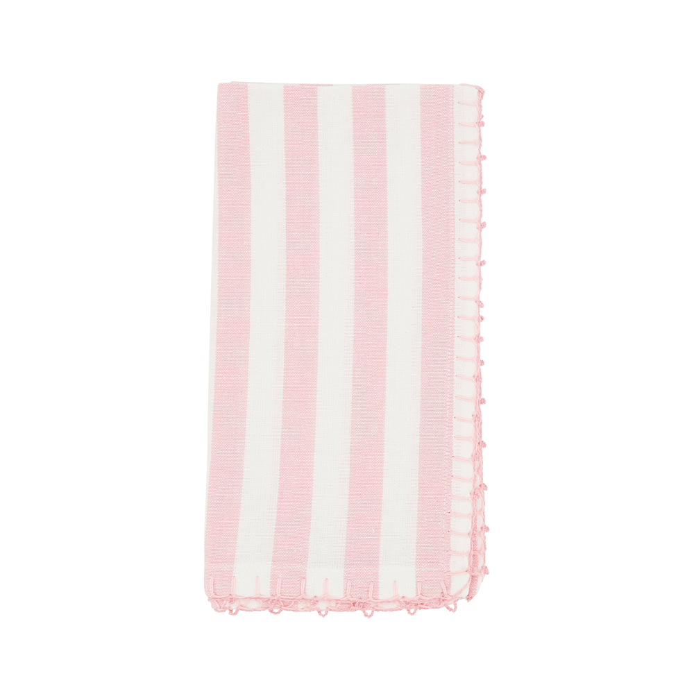 White & Pink Striped Whipstitch Cotton 20" Cloth Napkin