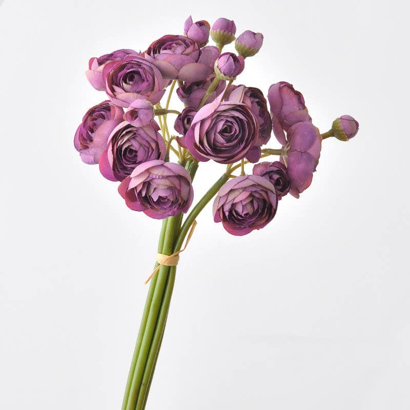 10''T Silk Baby Ranunculus Flower Bunch, 6 Stems/24 Blooms