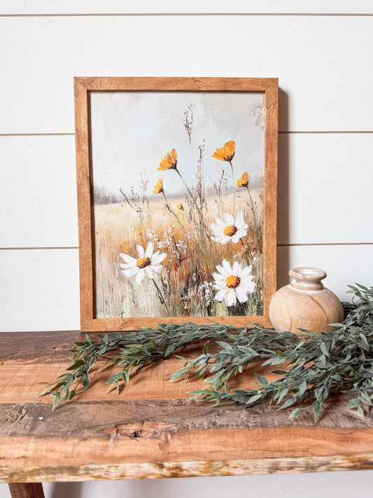 Yellow & White Floral Wood Sign