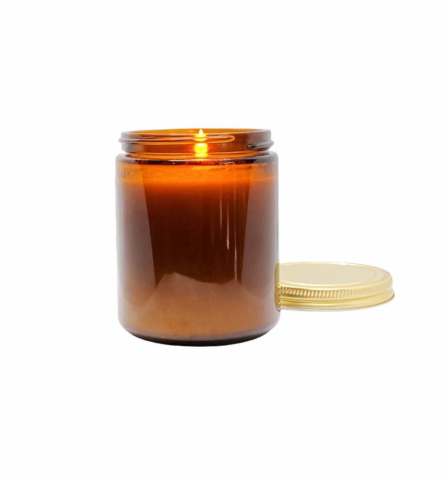 Desert Bloom 8 oz coconut wax candle in amber jar