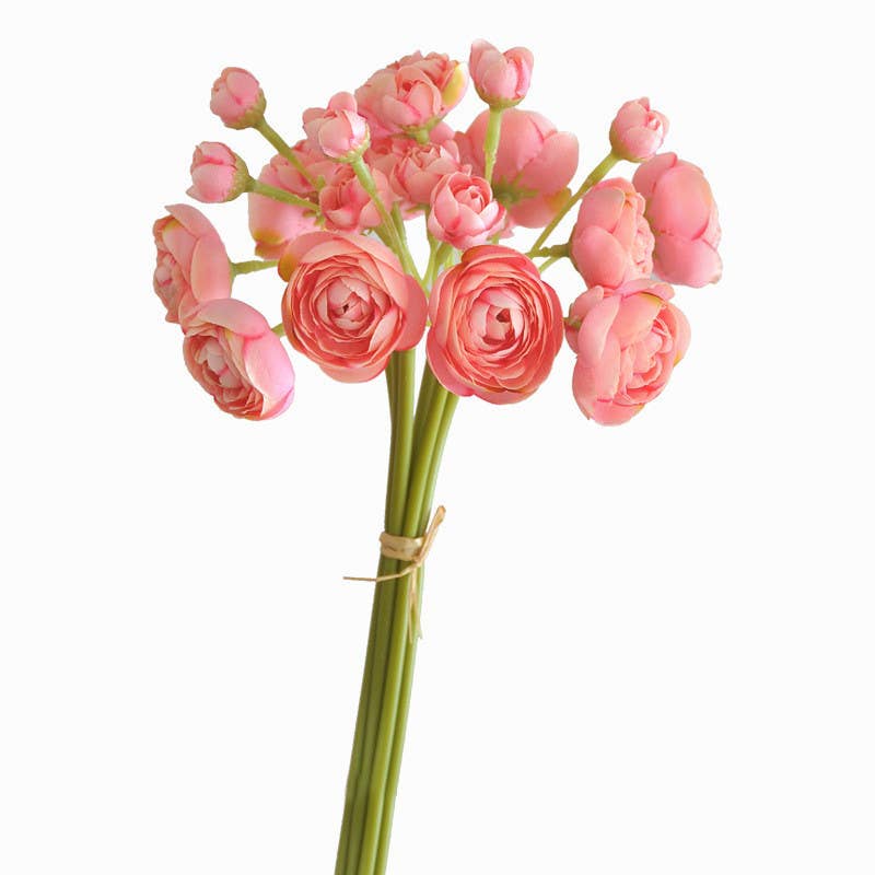10''T Silk Baby Ranunculus Flower Bunch, 6 Stems/24 Blooms