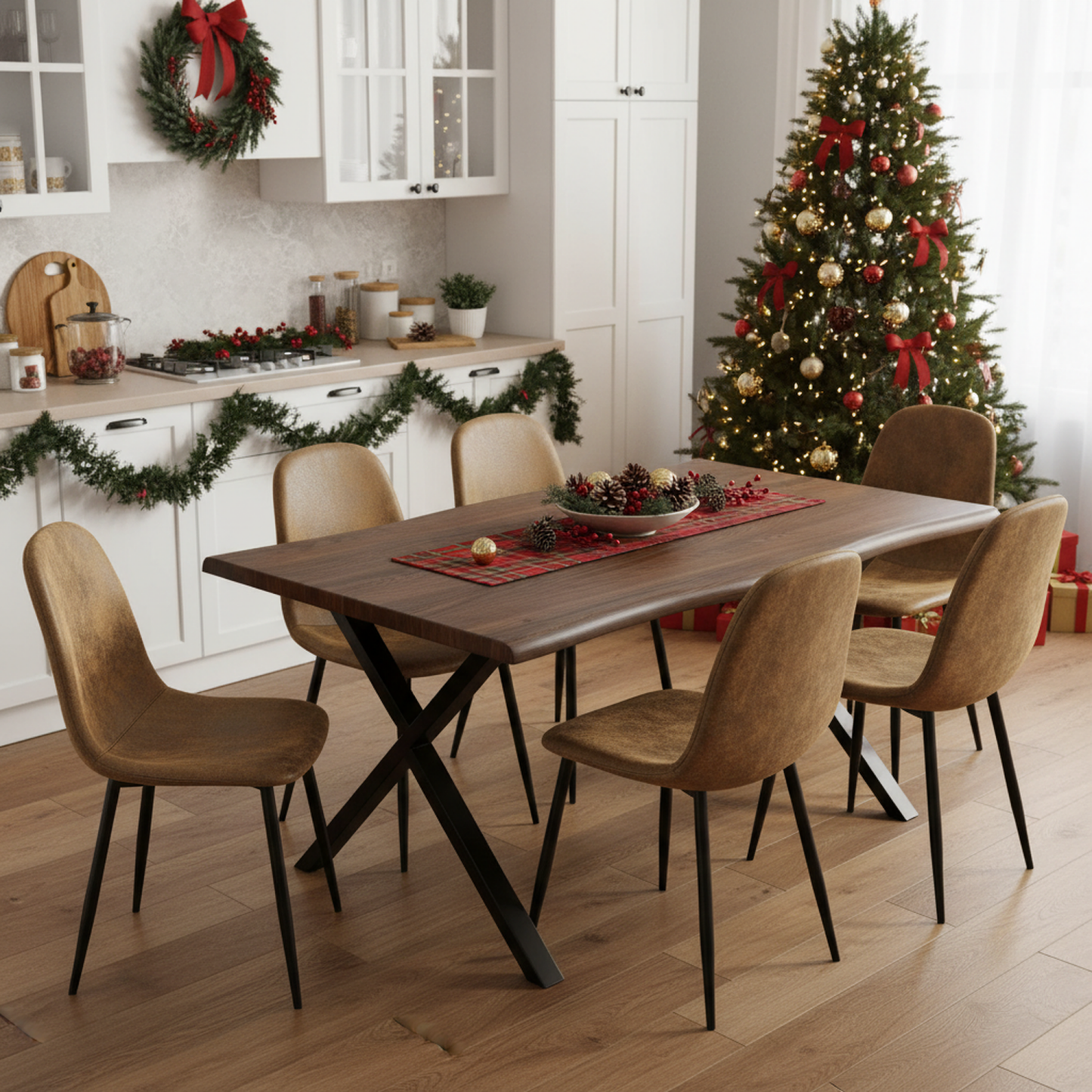 63in Dining Table with Wave-Edge for Family Christmas