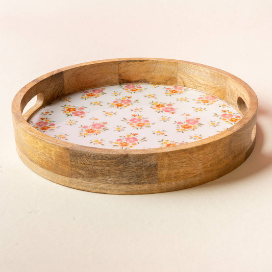 Large Round Wood Enamel Tray-Endless Daydream Cream