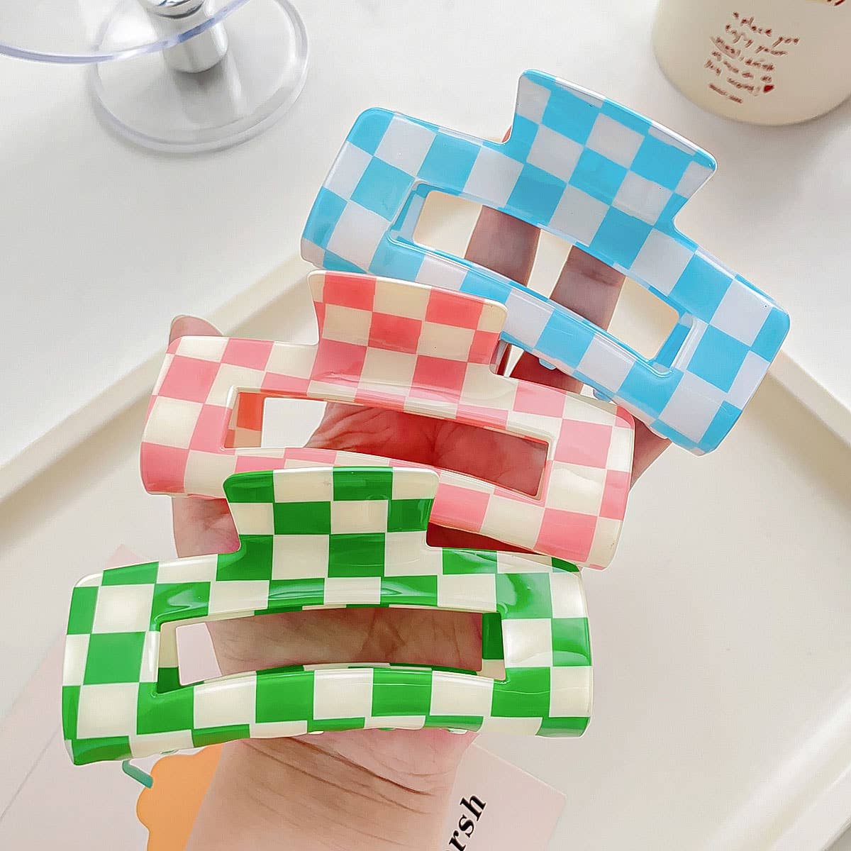 4.13"IN SQUARE CHECKERED HAIR CLAW CLIPS_CWAHA0395