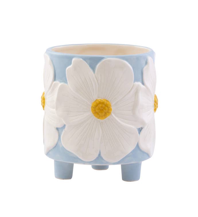 Blue Footed Flower Planter - White Floral #34083