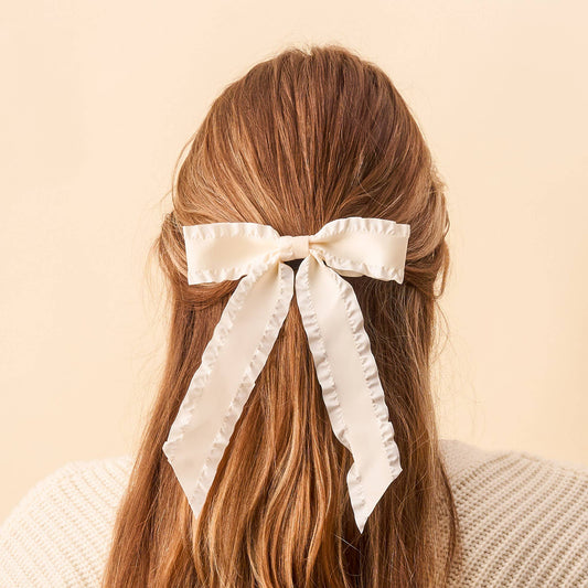 Ruffle Hair Bow- Cream