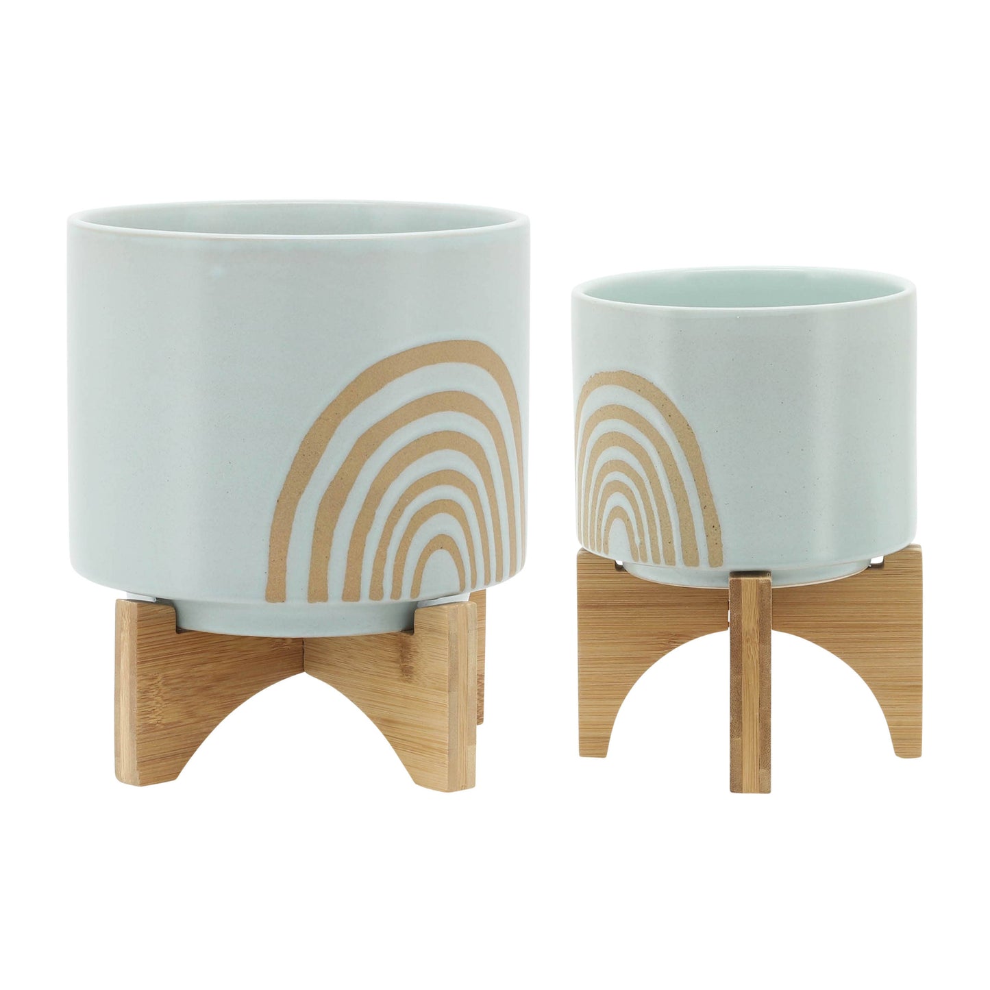Planter Pots Set of 2 - Green Ceramic Arch Stand, 5/8 in.