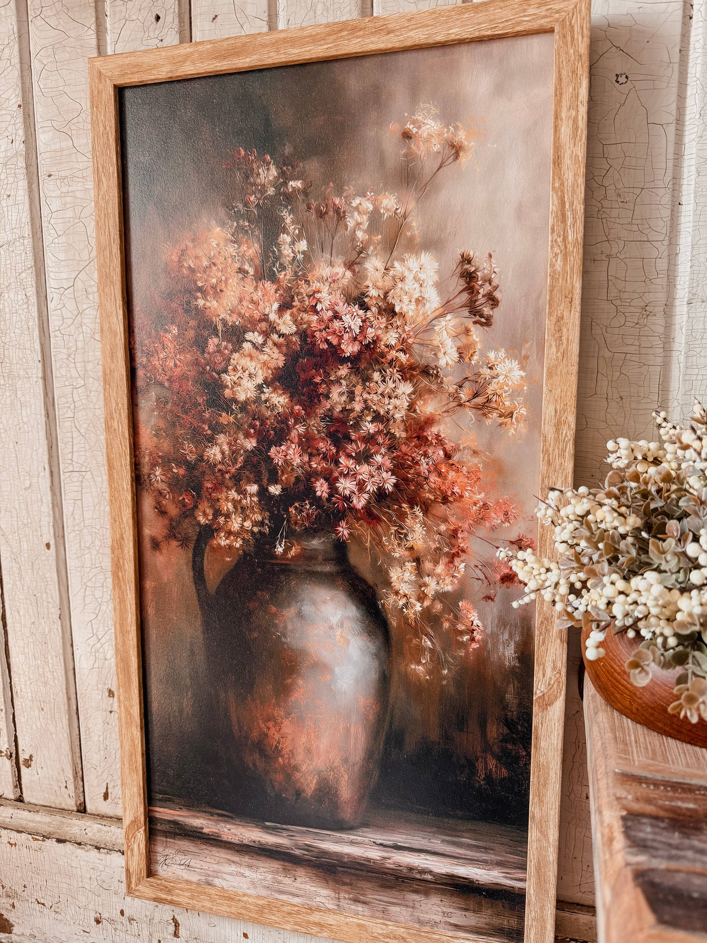 Dried Fall Floral Bouquet Art Print Wood Sign