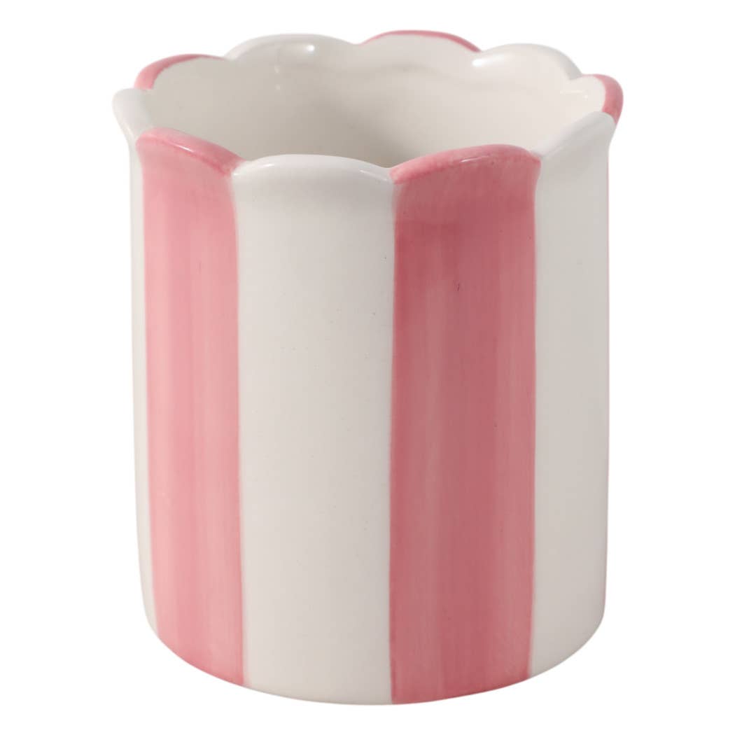 Pencil Cup - Pink/Ivory Ceramic Decorative Striped, 4 in.