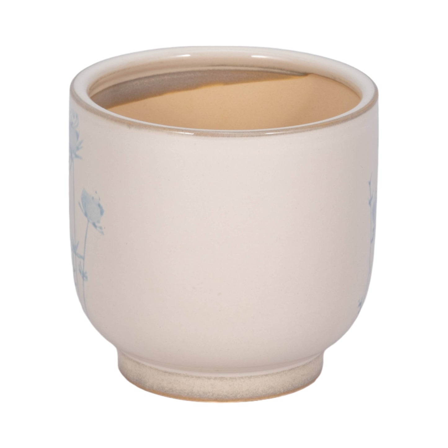 Decorative Planter - Beige Ceramic Blue Flower Design, 5 in.