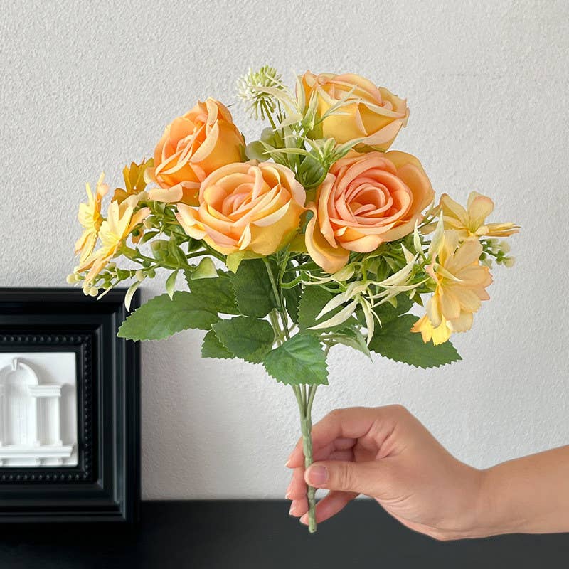 11''T Silk Mixed Floral Bunch, Roses/Daisies Flower Bush