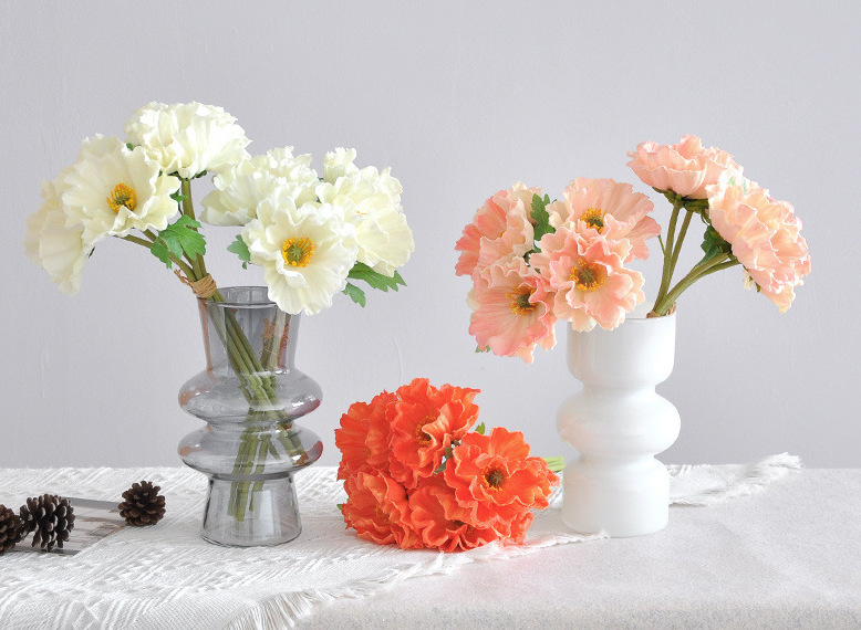 12‘’T Faux PU Real Touch Poppy Bunch, Spring Poppy Flowers
