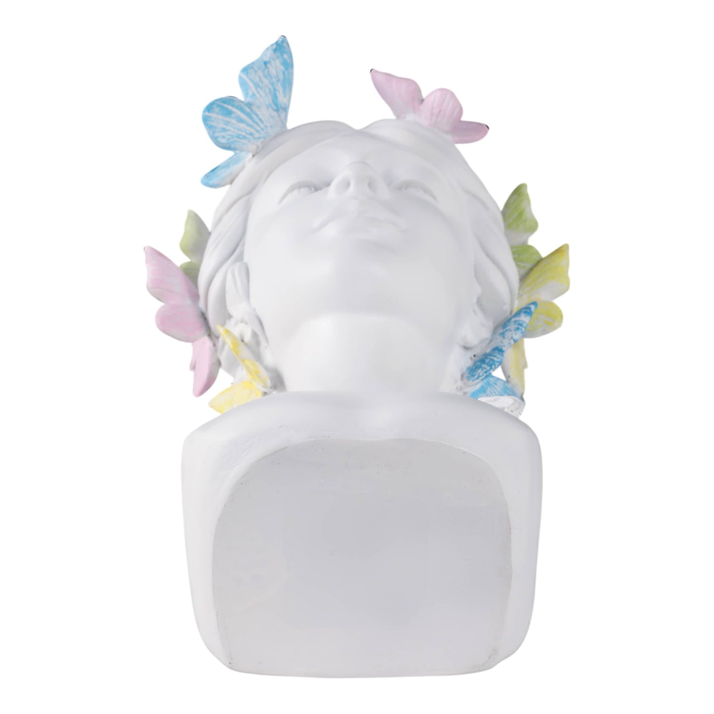 Planter - White Polyresin Lady with Butterflies, 7 in.