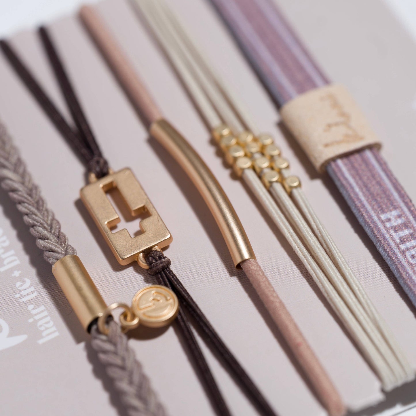 "Faith" Warm Neutrals with Gold Cross Hair Tie Bracelets