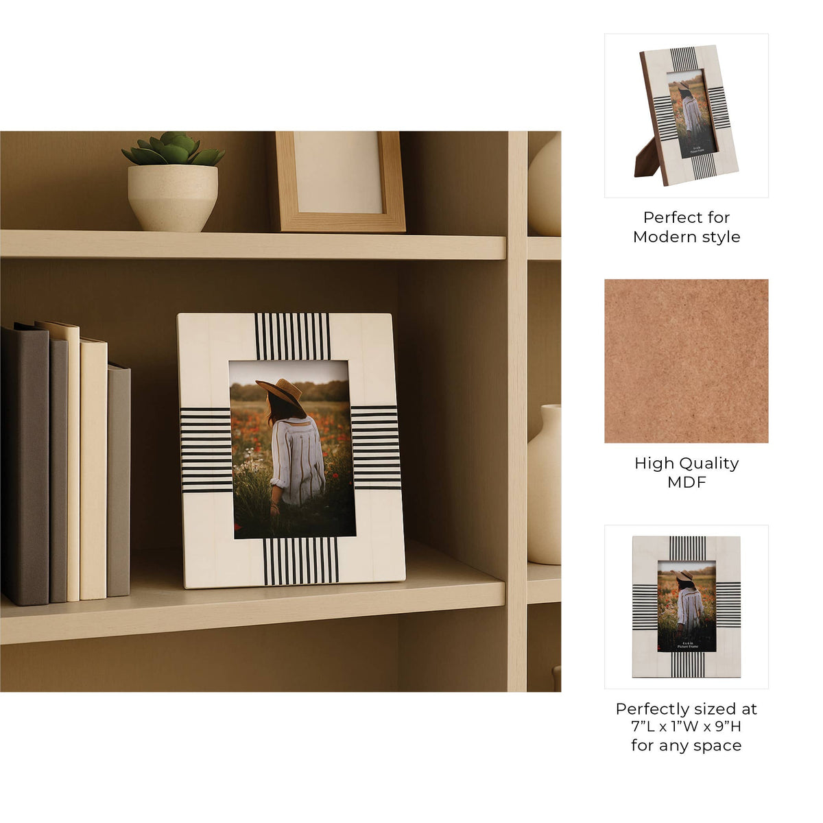 Photo Frame - Black/White Resin Abstract Geometric, 4x6 in.