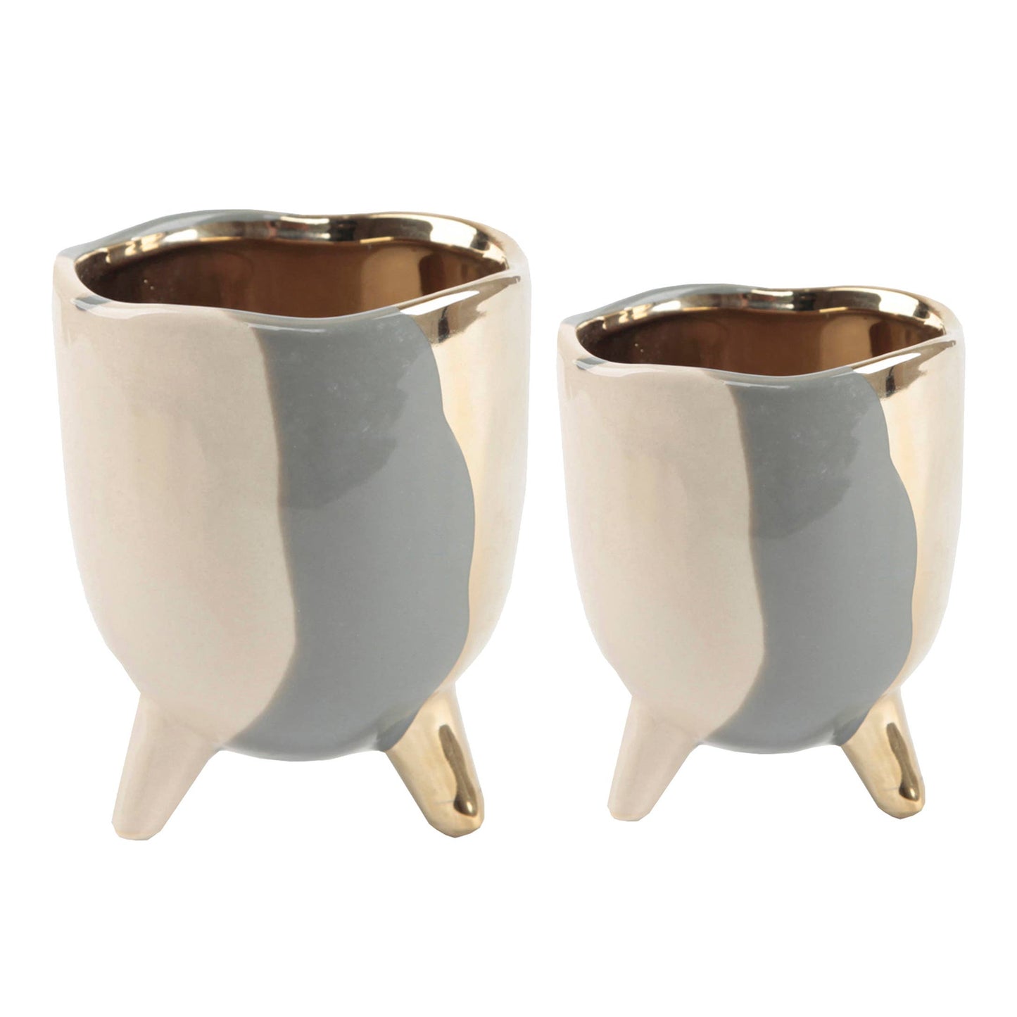 Set Of 2 4"And 3" 3-Tone Footed Ceramic