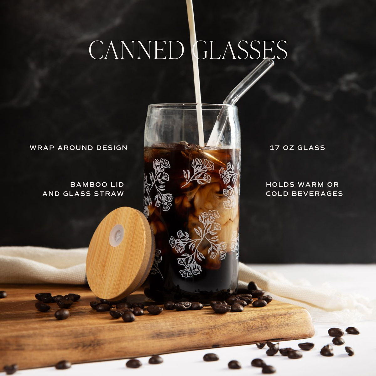 Holly 17 oz Can Glass w/ Straw & Lid - Christmas Gifts