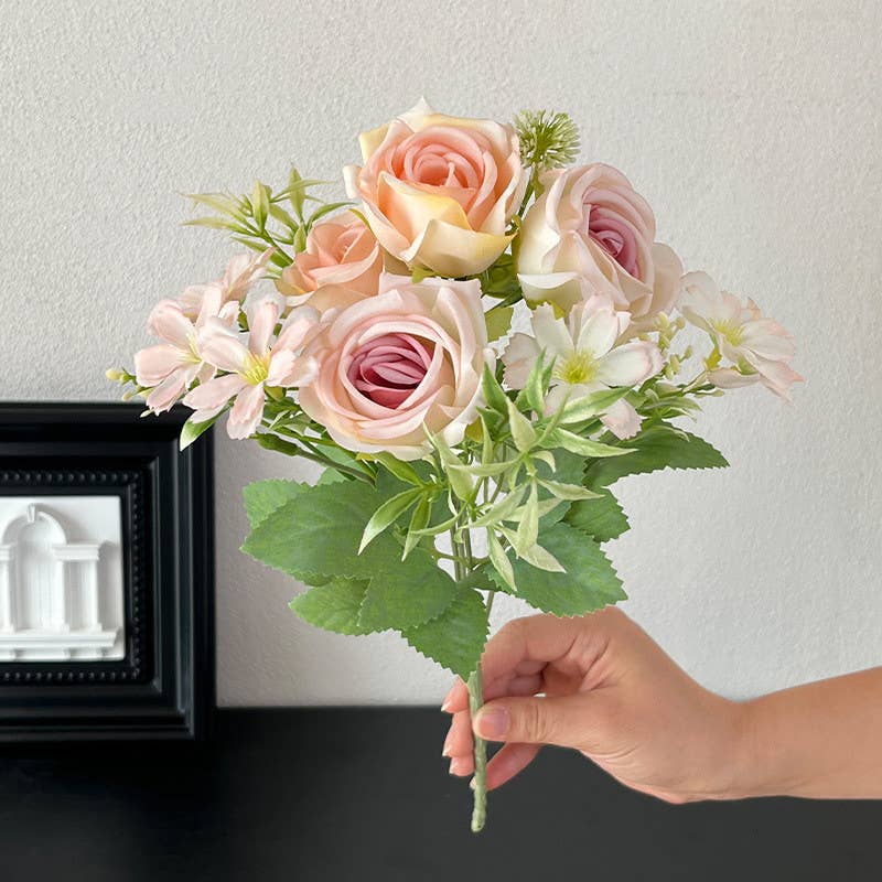 11''T Silk Mixed Floral Bunch, Roses/Daisies Flower Bush