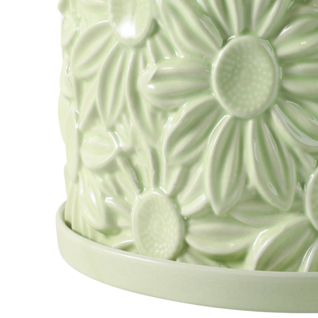 Green 6/8 in. Ceramic Daisy Flower Planter (Set of 2)