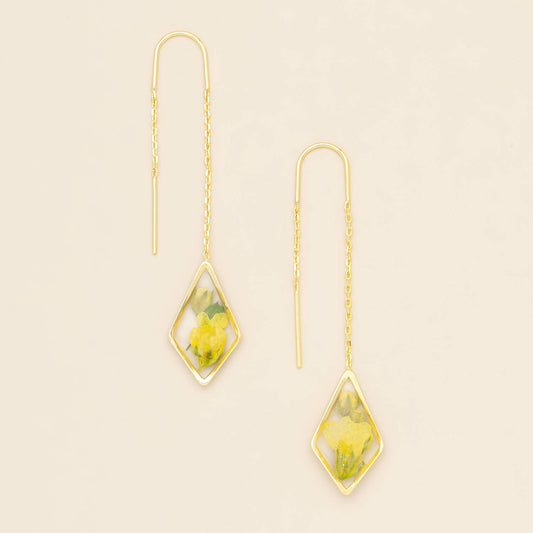 Pressed Flower Thread Earring - Yellow Baby's Breath/Gold