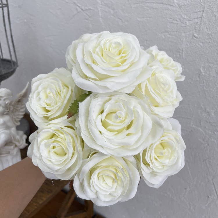 16''T Silk Rose Flower Bunch, 9 Heads, Multicolors