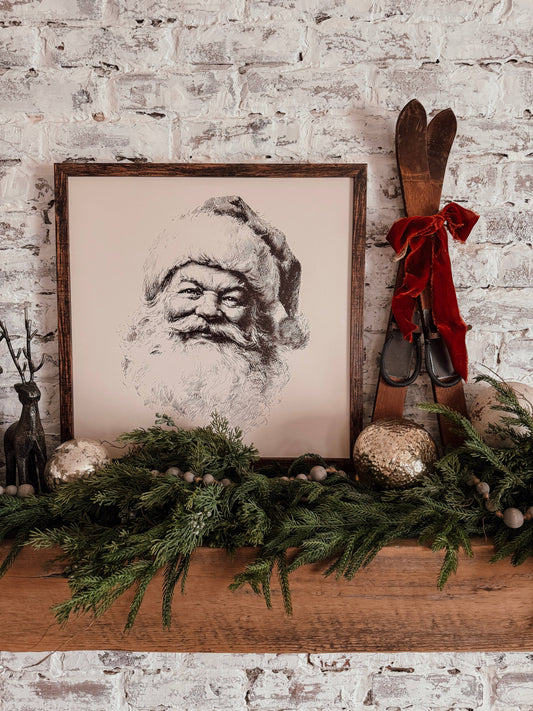 Vintage Black/White Santa Face Wood Sign