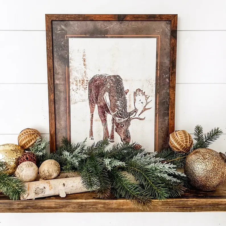 Rustic Winter Moose Print