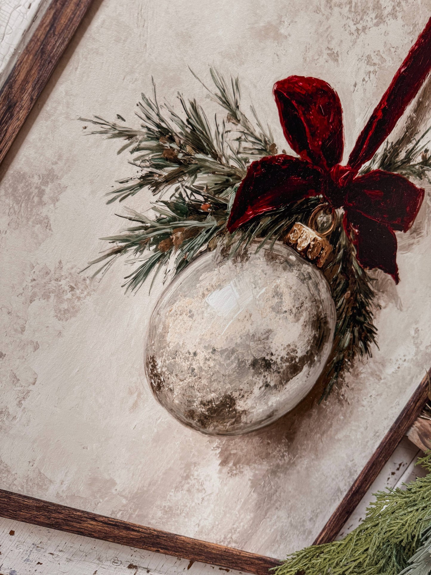 Vintage Ornament with Velvet Ribbon Wood Sign