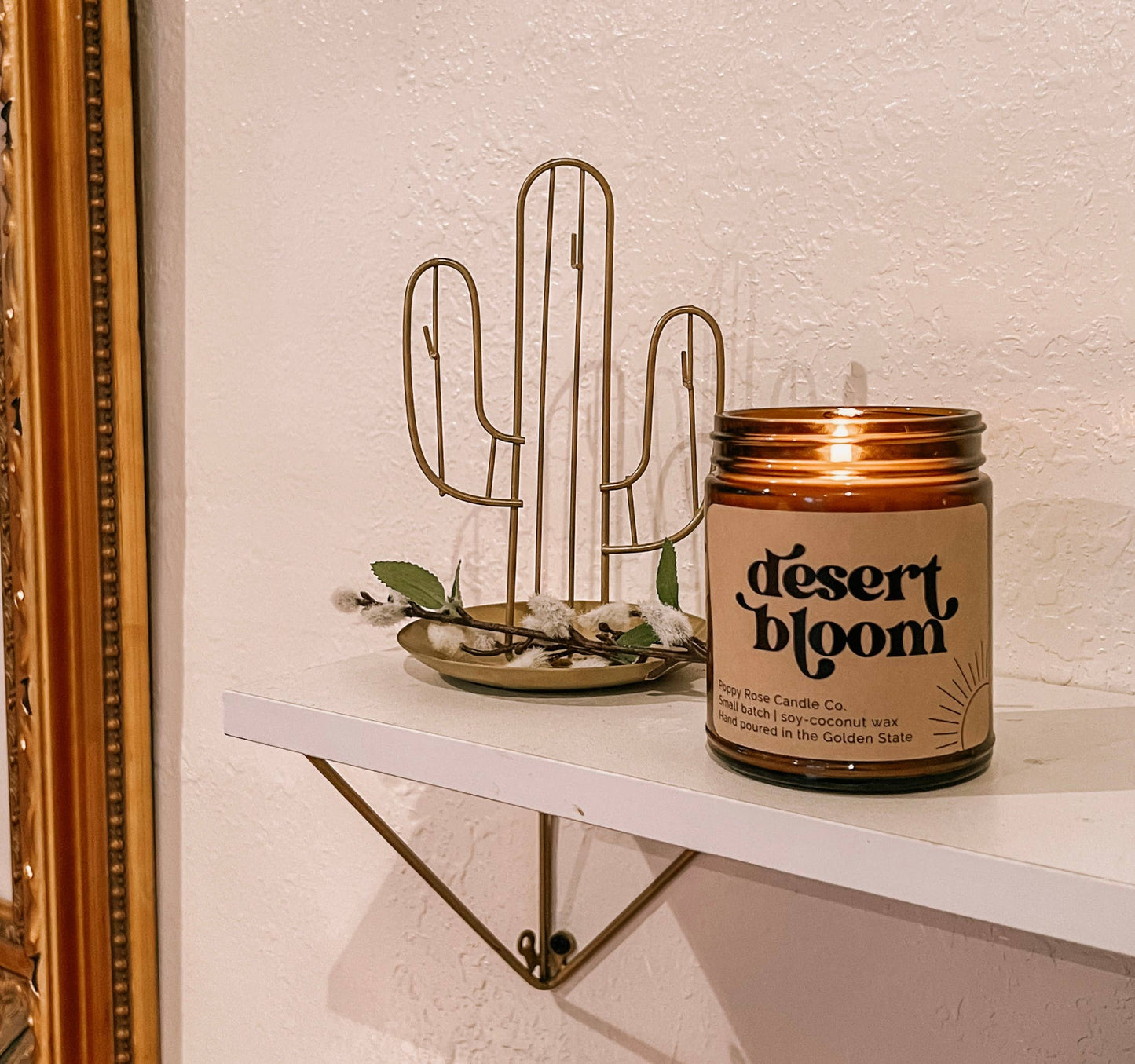 Desert Bloom 8 oz coconut wax candle in amber jar