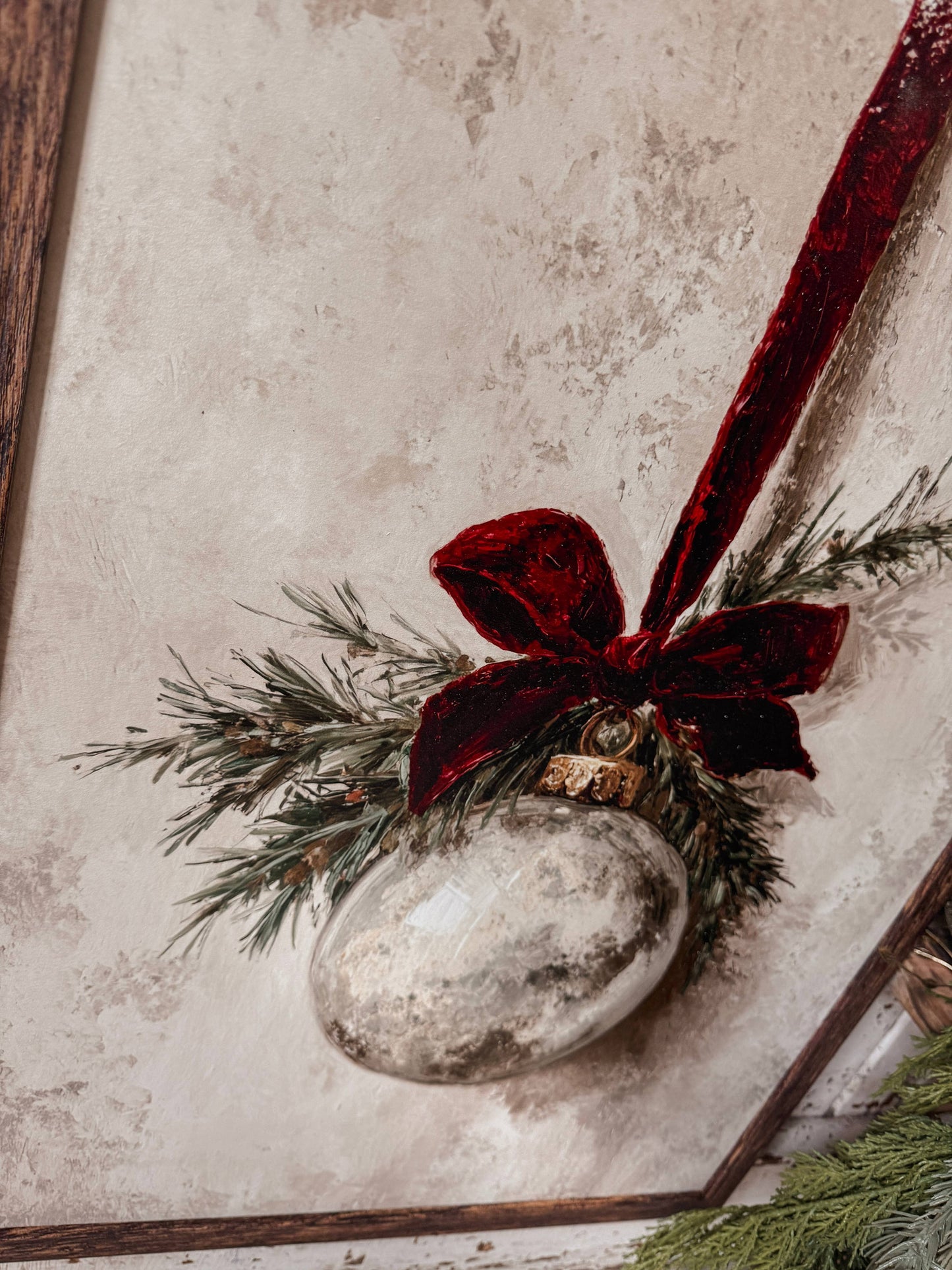 Vintage Ornament with Velvet Ribbon Wood Sign