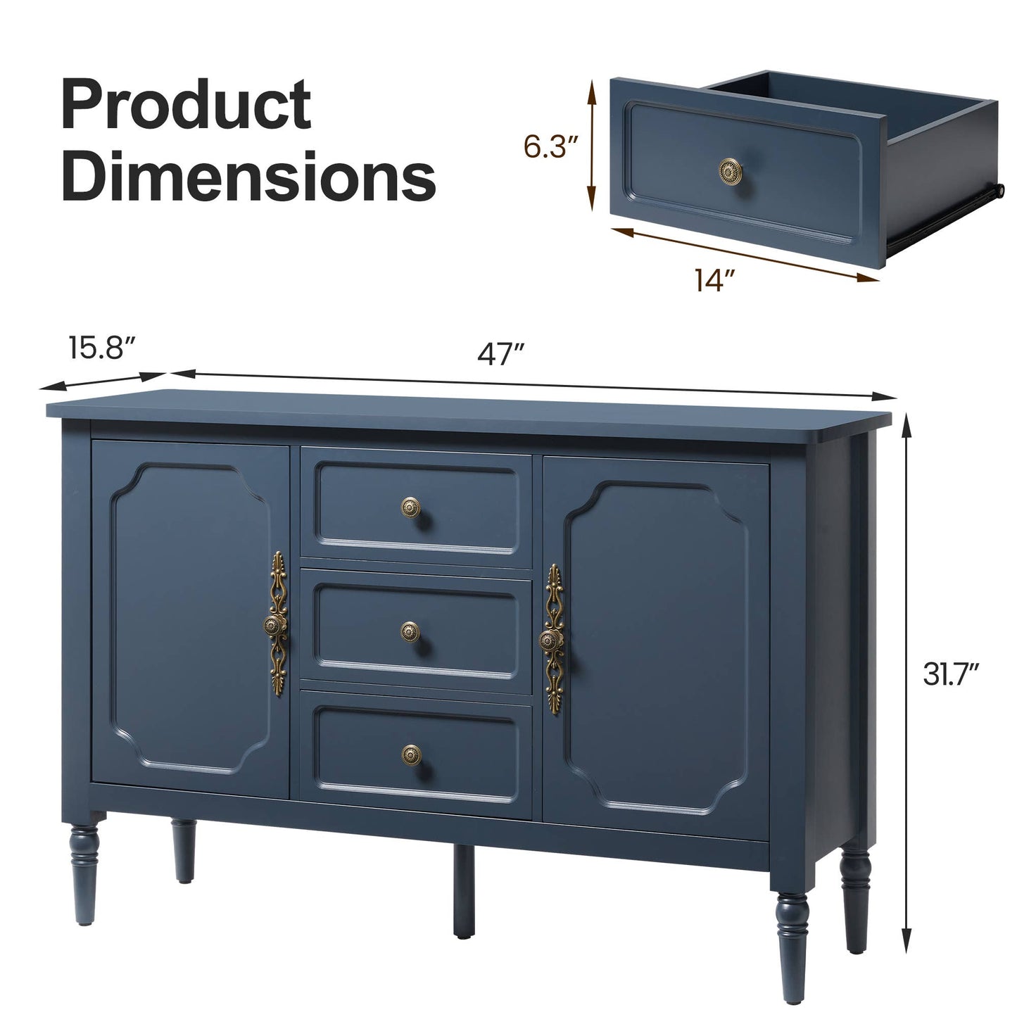 Buffet Sideboard Cabinet with 2 Doors & 3 Drawers