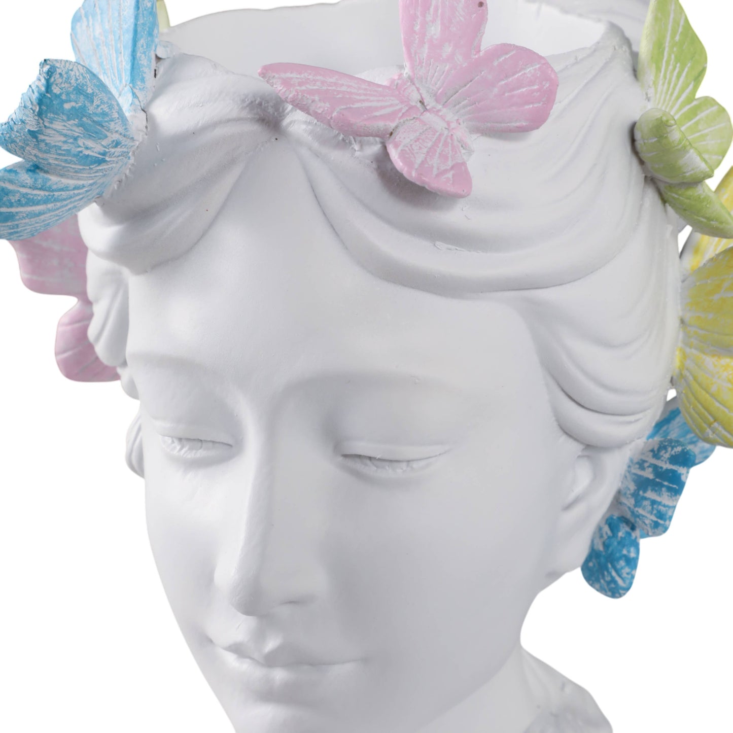 Planter - White Polyresin Lady with Butterflies, 7 in.