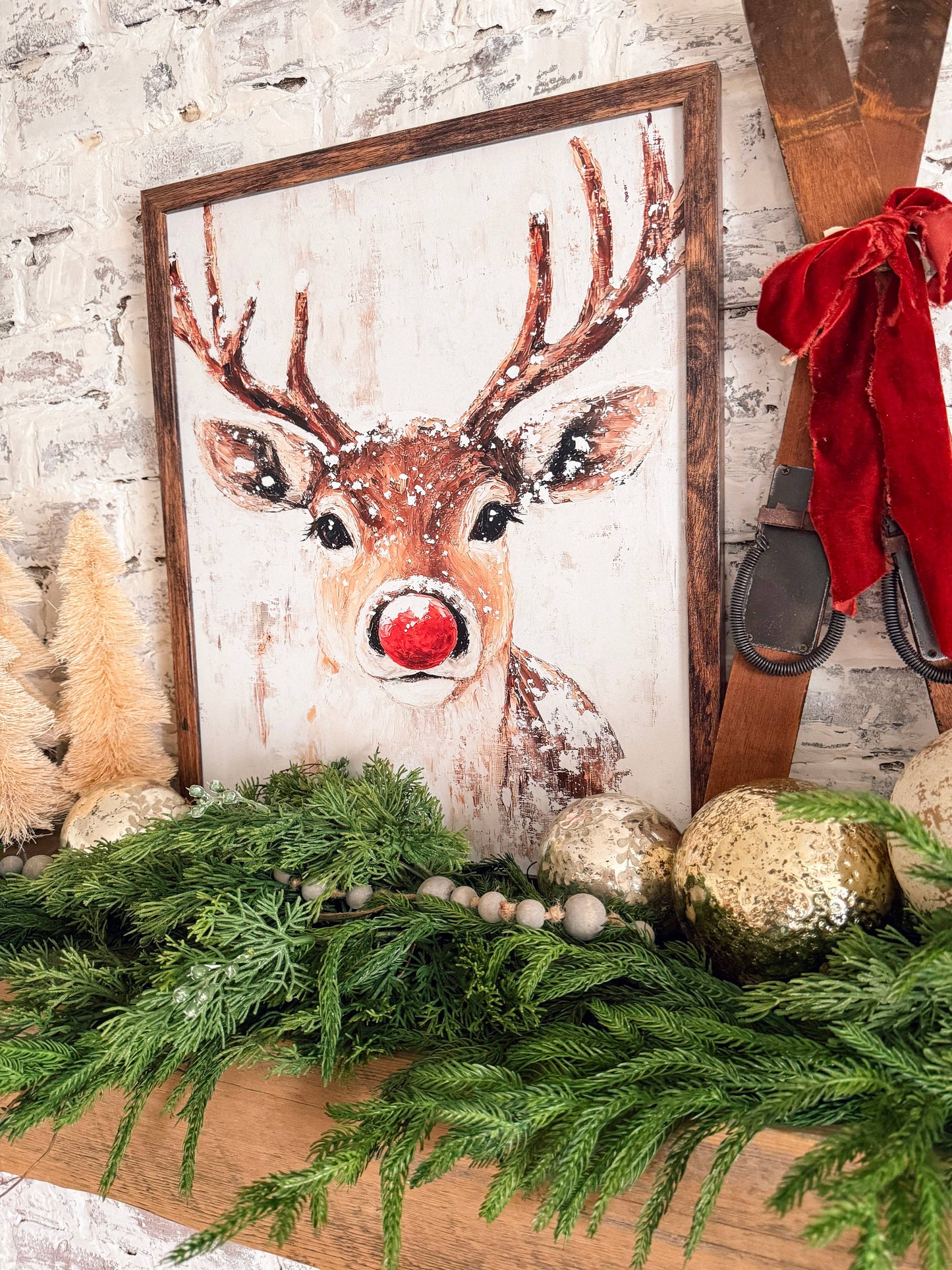 Rudolph Face Vintage Wood Sign