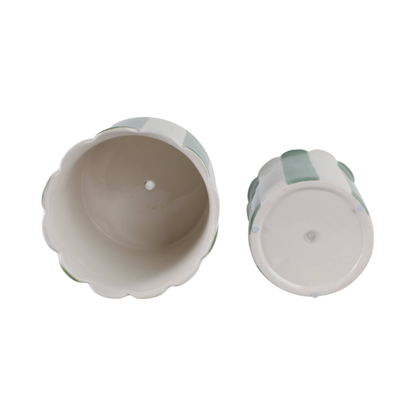 Planters Set of 2 - Green/White Ceramic Striped, 6/8 in.