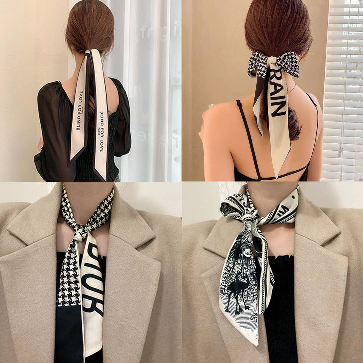 STRIPED PATTERN HAIRBAND HANDBAG RIBBON SCARF _CWASC0098