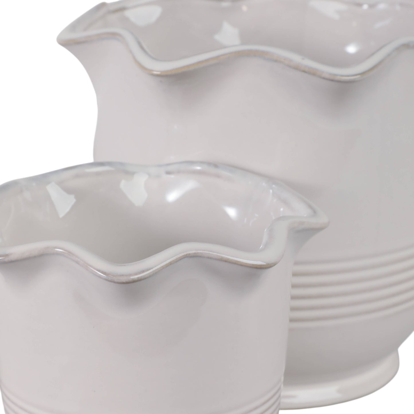 Ceramic Scalloped Rim Planters Set of 2 - Ivory, 6/8 in.
