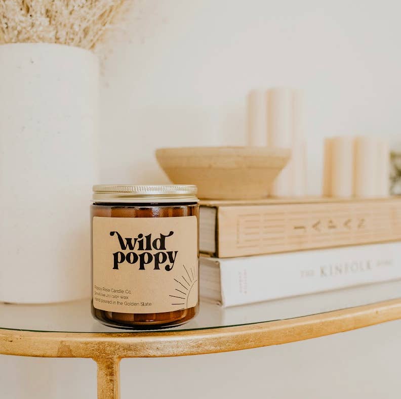 Wild Poppy 8 oz coconut wax amber jar candle